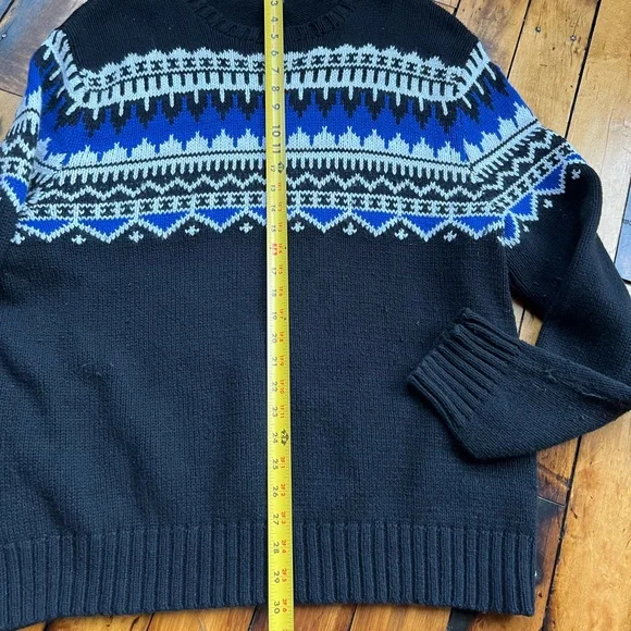 VTG Polo Ralph Lauren Men’s 2XL Black Cotton Cashmere Angora Fair Isle Sweater - Picture 6 of 8